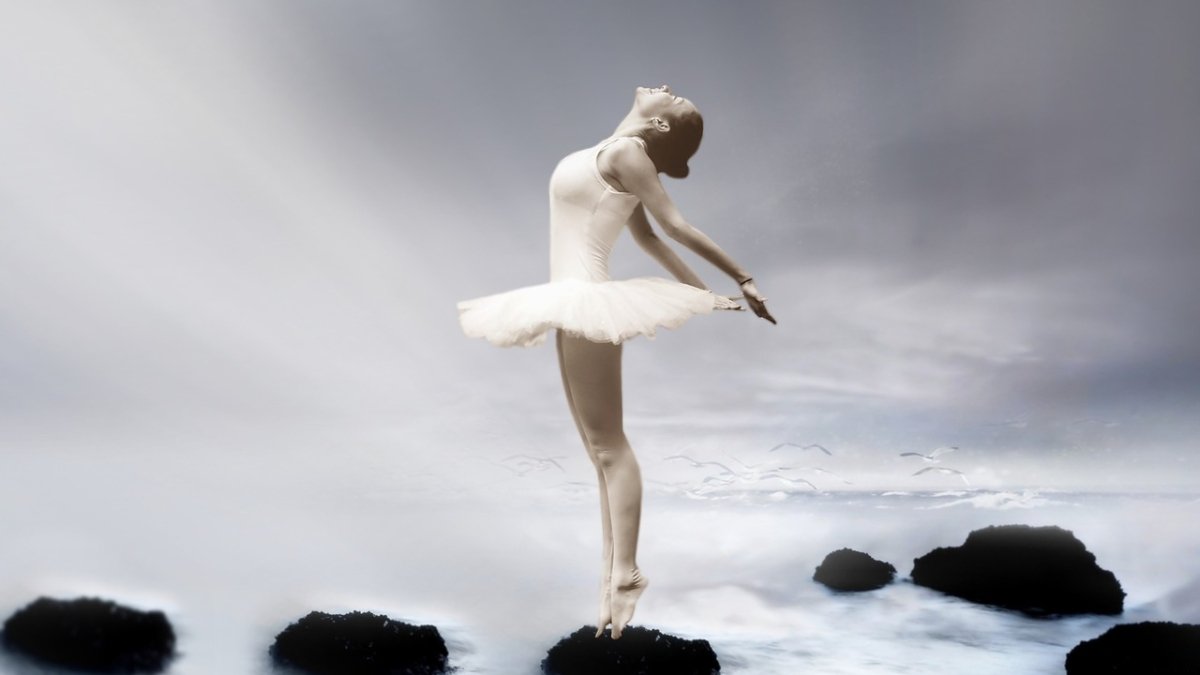Ballet Dancer Poses At Grunge Wall, Dancing Studio Stock